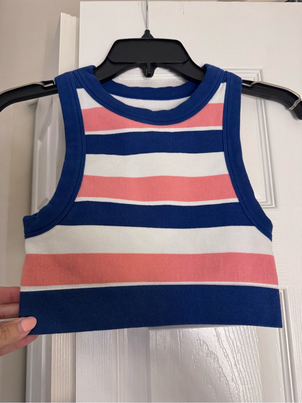 aerie offline Striped Cropped Tank Top - Blue, White & Pink off-line by Erie